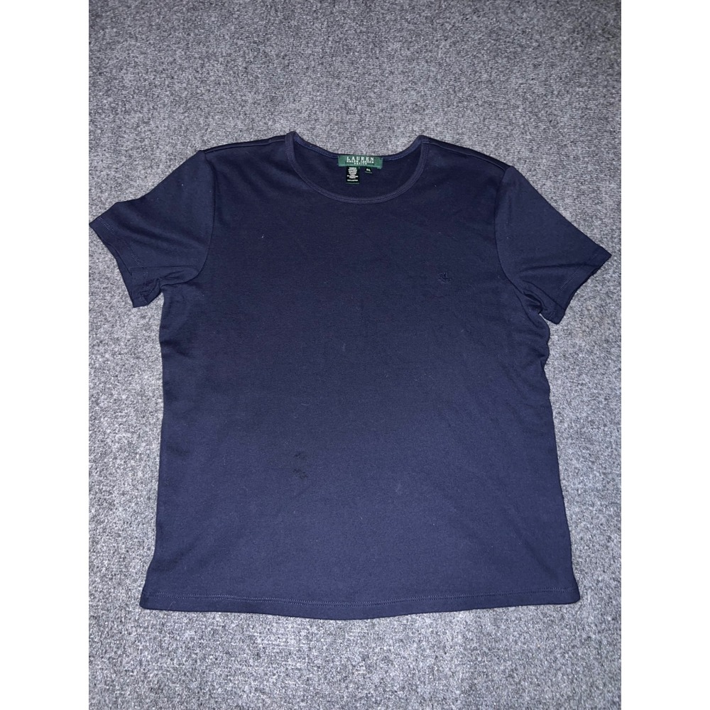 Lauren Ralph Lauren Petite Navy Blue Cotton Short Sleeve T-Shirt Size PL